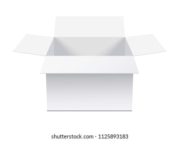 Blank packaging box - open mockup,  isolated on white background. Realistic  open box mockup – Front view.    Vector illustration