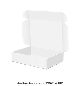 Blank Packaging Box With Opened Lid, Isolated on White Background. Vector Illustration
