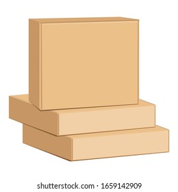 Blank packaging boxes - open and closed mockup, isolated on white background. Pile of stacked sealed goods cardboard boxes.Vector illustration eps10. 