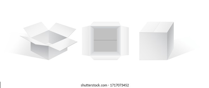 blank packaging boxes - open and closed mockup, isolated on white background. Vector illustration