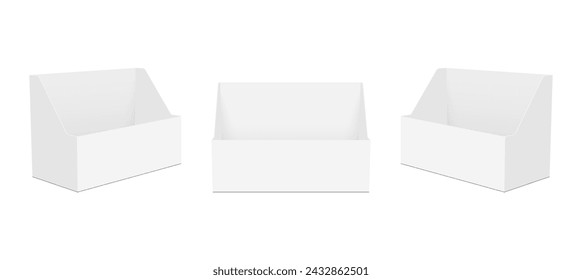 Blank Packaging Display Box Mockup, Front And Side View, Isolated On White Background. Vector Illustration