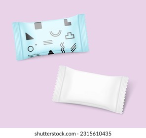 Blank packaging sachet mockup set. Vector illustration with sample. Ready for your design. EPS10.	