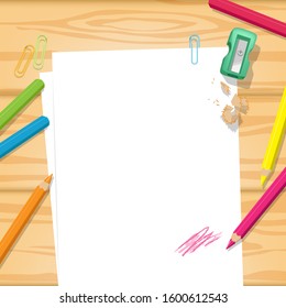 Blank Page Coloring Pencils on a Wooden Panels