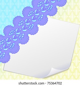 Blank page with curl over damask background