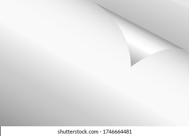Blank page with curled corner and soft shadow. Corner of sheet of paper. Realistic illustration isolated on white background