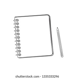 Blank page of notebook, sketchbook, album. Pencil lie near notebook