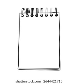 A blank page of a notebook. Vector sketch a notepad with spring in line art. Hand drawn illustration. For notes, memorization, checklists, scrapbook, office or school theme.