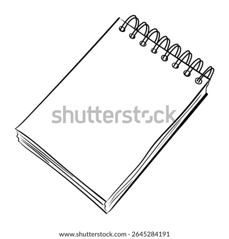 A blank page of a notebook. Vector sketch a notepad with spring in line art. Hand drawn illustration. For notes, memorization, checklists, scrapbook, office or school theme.