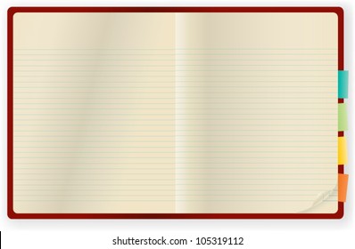 Blank page open notebook with wrapped corner. Vector illustration