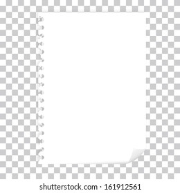 Blank page of paper with bended corner on a squared background, vector illustration