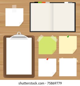 Blank Pages, Clipboard And Reminder Note, Vector Illustration