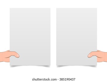 Blank pages in the hands of a shadow. Banner advertising and posters. hands holding paper isolated on white. Hand holding blank paper, vector