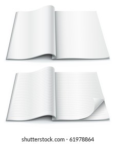 Blank pages inside of journal magazine with wrapped corner. Vector illustration isolated on white background