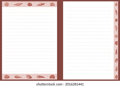 páginas en blanco para un bloc de notas con márgenes y cartuchos.