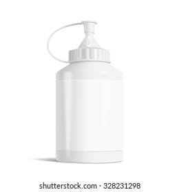blank paint bottle with label isolated on white background