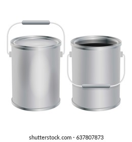 Blank paint buckets mockup. Realistic illustration of blank paint buckets vector mockup for web