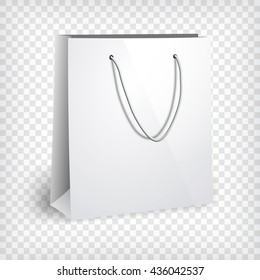 Blank paper bag template. Shopping bag, photo realistic template. Corporate identity mock up. Sales and shopping concept. Vector illustration.