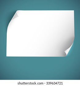 Blank Paper Banner With Curved Corners Isolated On Colored Background. Vector Illustration