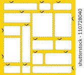 Blank paper banners isolated on yellow background. This vector illustration of scissors cut stickers is fully editable.