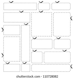 Blank paper banners isolated on white background. This vector illustration of scissors cut stickers is fully editable.
