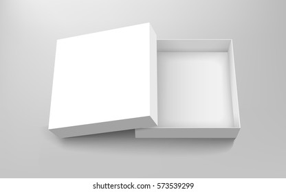 Blank paper box, top view of empty open box isolated on gray background, 3d illustration