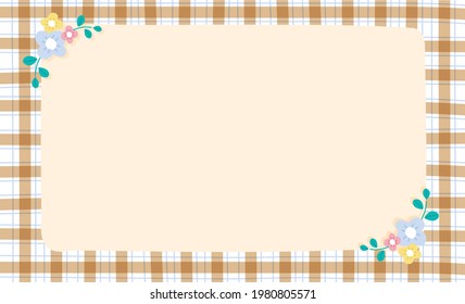 Blank paper with Brown Gingham Background and Flower. Blank note Vector Illustration. 