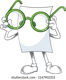 Blank paper character with green glasses.
Color vector illustration of Blank paper cartoon character with big green glasses. 