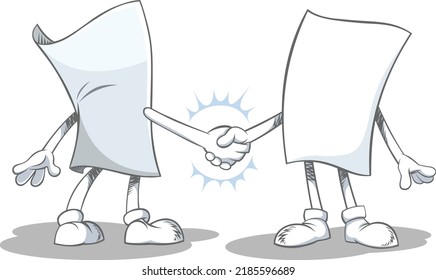Blank paper characters shaking hands.
Vector illustration of blank paper cartoon characters making a deal and shaking hands. 