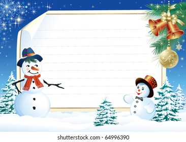 blank paper for Christmas greeting with cute snowman