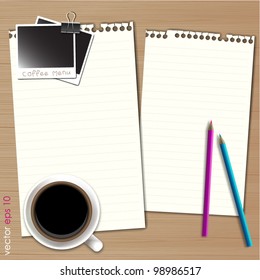 Blank paper for coffee menu on gray background. Vector format