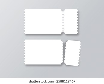 Blank paper coupon or ticket mockup and ticket paper tear