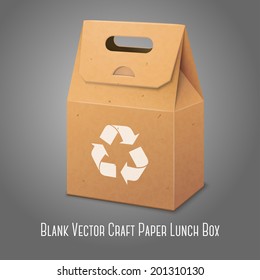 Blank paper craft packaging bag with handle and place for your design and branding with recycle sign. Vector