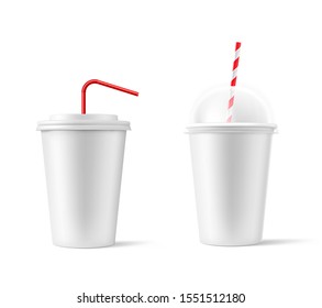 Blank paper cup mockup with straw. Coffee to go, take out mug. Vector illustration isolated and can be use for any backgrounds. EPS10.	