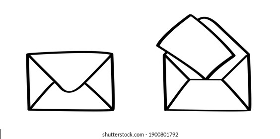 Blank Paper Envelopes. Post Box Or Post Office Sign. Inbox, Mail Icon. Vector Postcard, Envelope Symbol. Cartoon Letter Mail Open. Message Open