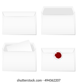 Blank paper envelopes templates. Set of email envelopes. Isolated vector illustration