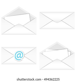 Blank paper envelopes templates. Set of email envelopes. Isolated vector illustration