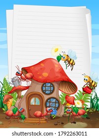 Blank paper in garden with animal garden set illustration