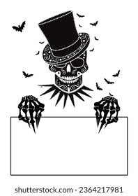 Blank paper Happy Halloween with skull head gentleman 