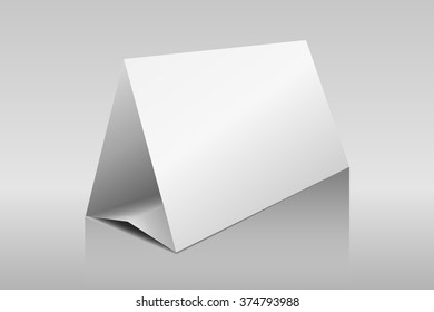 Blank paper horizontal triangle table ten cards on white background with reflections. Vector illustration.