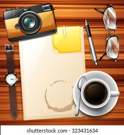 Blank paper and hot coffee illustration