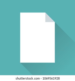 Blank paper icon in flat design with diagonal shadow and modern blue background.