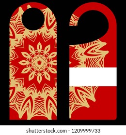Blank paper label Door hanger. Design with floral mandala ornament. Vector illustration.