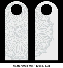 Blank paper label Door hanger. Design with floral mandala ornament. Vector illustration.