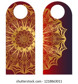 Blank paper label Door hanger. Design with floral mandala ornament. Vector illustration.