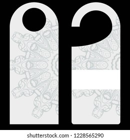 Blank paper label Door hanger. Design with floral mandala ornament. Vector illustration.