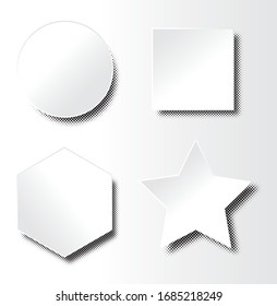 Blank paper label stickers - vector illustration with halftone shadows and gradients.