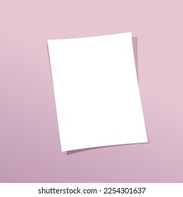 Blank paper mockup on isolated pink background. Vector illustration.