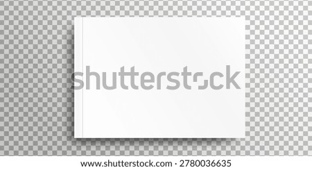 Blank paper mockup. White realistic brochure A4 for presentation. Notebook with place for text. Closed horizontal book, magazine mockup with top view. Business fold. Sheet banner. Vector illustration.