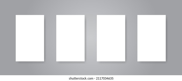 Blank paper mockups, posters. White mock-ups and templates of A4 sheet. Background page, flyer card with shadow isolated. Vector document, empty post, canvas, brochure for business.Transparent notepad