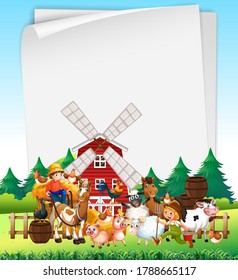 Blank paper in nature with animal farm set illustration